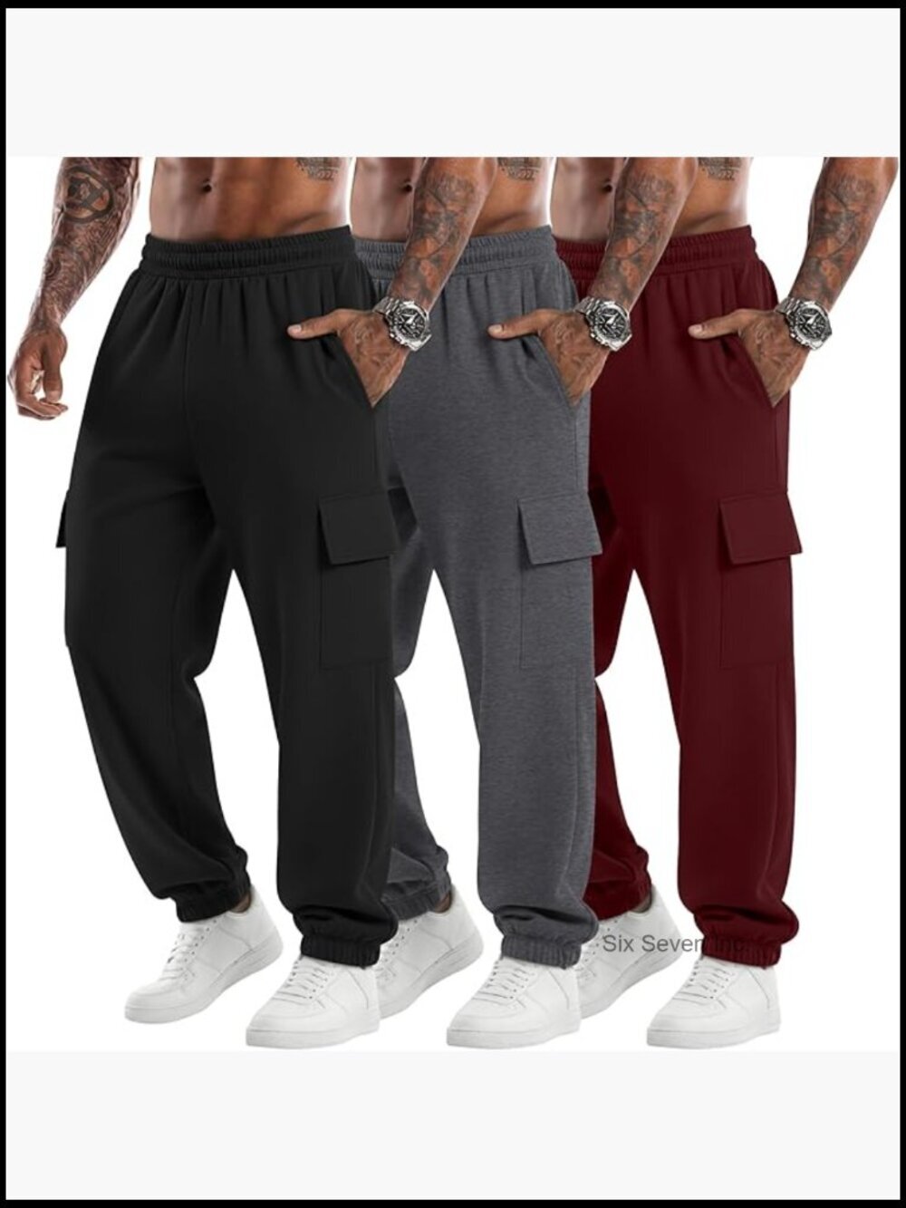 3 Pack Men's Cargo Sweatpants Baggy Joggers Drawstring Lightweight Workout